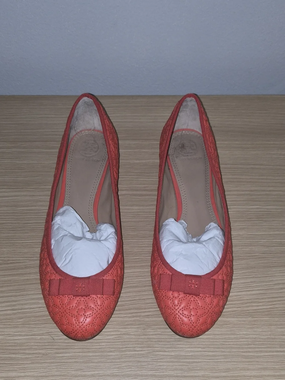 Tory Burch Coral Quilted Ballet Flats with Bow